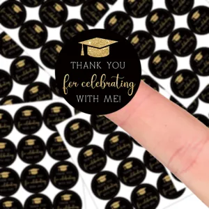 Afstudeerseizoen Ronde Stickers Goudfolie Afstudeerhoed Thank You Cadeauzakje Verzegelingsetiketten Party Decor Zwart Goud