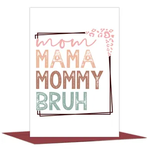 Vertical Mother's Day card with artistic Mom Mommy Mama text and leopard heart details