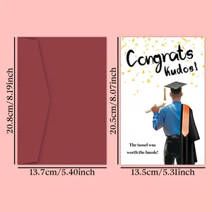 Carte de remise des diplômes avec enveloppe rouge et dimensions précises, 80-100 chars.