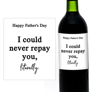 Detalle de la pegatina de botella de vino del Día del Padre con una cita humorística