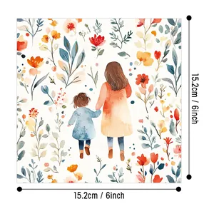 Makro-Detail von 15,2 cm Scrapbook-Papier mit Aquarell-Mutter-Kind-Illustration und Blumen