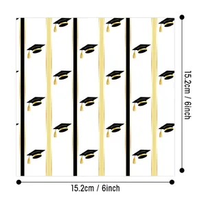 6-inch square graduation paper featuring black and gold mortarboard and stripe patterns