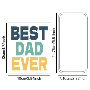 Detalle de dimensiones de pegatinas Best Dad Ever para botellas o fundas móviles