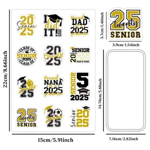 Set autocollants graduation 2025 avec designs Congrats Grad et Senior 2025 noir et or