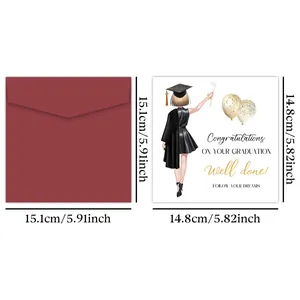 Set di biglietti d'auguri per la laurea con busta quadrata e design di ragazza illustrata