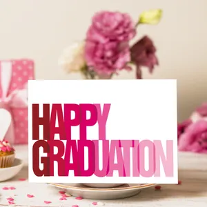 Set of 12 graduation cards featuring colorful gradient font with happy graduation lettering