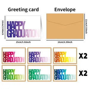 Set of 12 graduation greeting cards with envelopes featuring colorful gradient typography