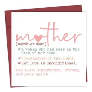 Funny definition Mother card with deep red envelope for birthday and Mother's Day gifts