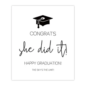 Creative graduation stickers with mortarboard icon and celebratory text for bottle decor
