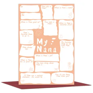 Detail van interactieve Moederdagkaart met leuke invulvragen voor oma in het Engels