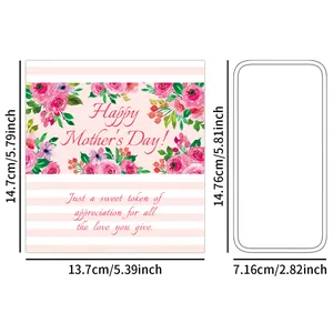 Detailed dimension guide for floral Happy Mother's Day candy bar wrappers and labels