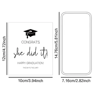 Creative graduation wine bottle label set with Congrats she did it text and size dimensions