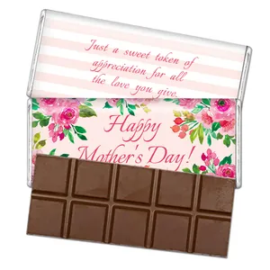 Detail of pink floral Happy Mother's Day chocolate bar wrappers and appreciation quote