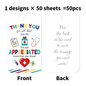 50-pack healthcare thank you tags with stethoscope icons and twine for gift wrapping