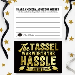 2025 Graduation party invitation cards set with black and gold tassel worth the hassle design