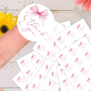 Watercolor Bow Thank You Round Decorative Adhesive Labels For Gift Packaging Envelope Sealing Wedding Party Scrapbooking Supplies