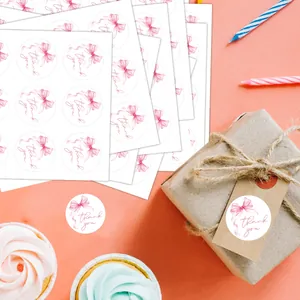 Pink bow Thank You stickers for gift packaging and envelope sealing, round aesthetic labels