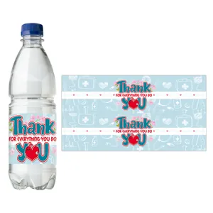 Nurse appreciation water bottle labels with medical icons and thank you message