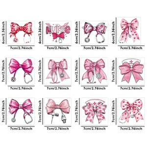 Set di 12 adesivi UV a tema infermiere con fiocchi e stetoscopi per bicchieri da 16oz