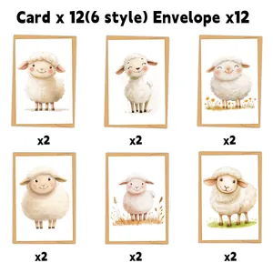 Biglietti di Auguri di Compleanno Animali Acquerello Con Buste Simpatiche Pecore Cartone Animato Biglietti per Appunti In Bianco