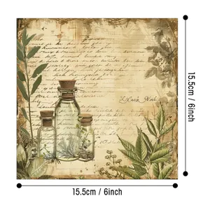 Vintage floral scrapbooking paper 6x6 inch featuring apothecary jars and botanical motifs
