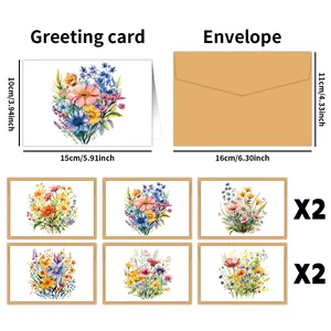 Juego de 12 tarjetas de agradecimiento florales con sobres y diseños botánicos de acuarela
