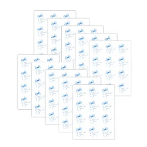 Macro view of blue ribbon watercolor thank you stickers in a stacked set of ten sheets