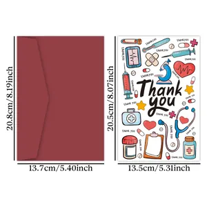 Nurse appreciation card set with detailed size dimensions for card and red envelope