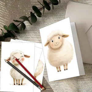 Set di 12 biglietti d'auguri animali acquerello con illustrazioni di pecore e buste bianche
