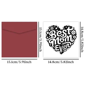Detail of Best Mom Ever greeting card set with red envelope and heart cutout design