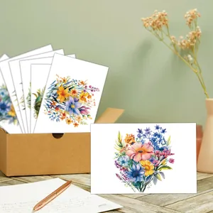 Juego de tarjetas de agradecimiento florales con acuarelas y caja de almacenamiento kraft