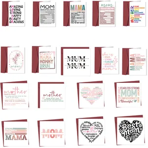 Creative Mother's Day Greeting Cards Set With Burgundy Envelopes Funny Mom Nutrition Facts Floral Design Blessing Cards For Birthday Party Women Gifts