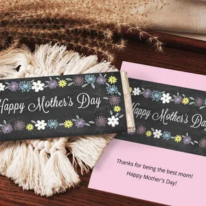 Detail of floral Happy Mother's Day chocolate wrappers with pink greeting gift cards