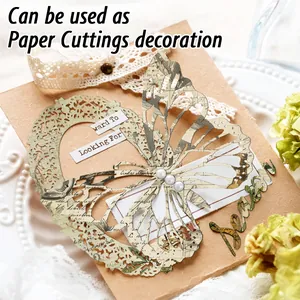 Vintage floral scrapbooking paper set with paper butterflies and lace cutouts for DIY