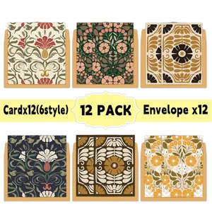12-pack vintage botanical greeting cards with envelopes featuring floral patterns
