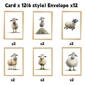 Cartes de Vœux Anniversaire Animaux Aquarelle Avec Enveloppes Kraft Mouton Dessin Animé Cartes de Notes Fête Enfants