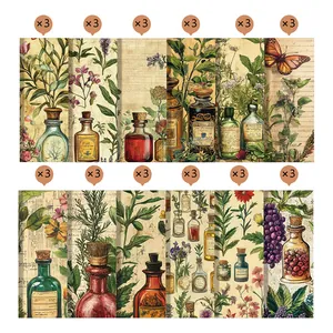 Detail of 12 vintage floral scrapbook paper designs featuring botanical and butterfly motifs
