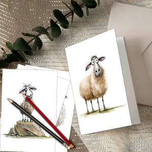Lot de cartes d'anniversaire animaux aquarelle avec moutons et enveloppes blanches