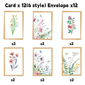 12 Pack Watercolor Floral Greeting Cards With 12 Kraft Envelopes Blank Inside Birthday Wedding Party Stationery Greeting Cards For All Occasions