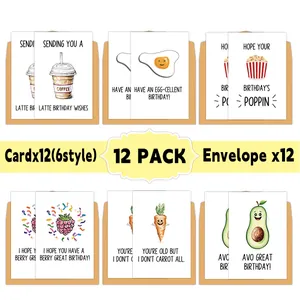 Lot de Cartes de Voeux d'Anniversaire avec Jeux de Mots Humoristiques Avec Enveloppes Illustrations de Dessin Animé Amusantes pour Amis et Famille
