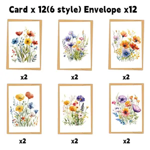 Set di 12 biglietti d'auguri botanici con 6 disegni floreali e buste in carta kraft