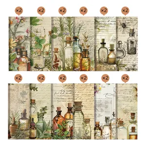 Macro detail of 12 vintage floral scrapbooking papers showing 24 pieces set texture