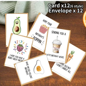 Lot de 12 cartes d'anniversaire drôles avec illustrations de dessins animés et enveloppes