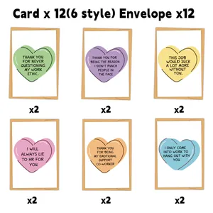 Lot de 12 cartes d'amitié amusantes pour collègues avec enveloppes pour le bureau
