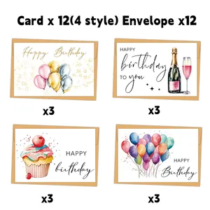 Set di 12 biglietti d'auguri animali ad acquerello con fiori e buste in kraft