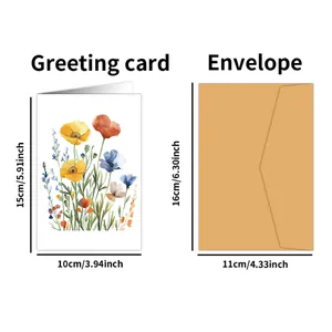 Set di biglietti d'auguri floreali con busta kraft, biglietto pieghevole 10x15cm