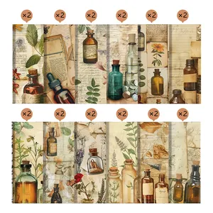 Detailed view of vintage flower and apothecary bottle scrapbooking paper stickers set