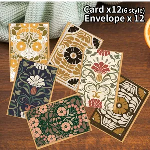 Vintage botanical note cards set with 12 floral greeting cards and matching envelopes