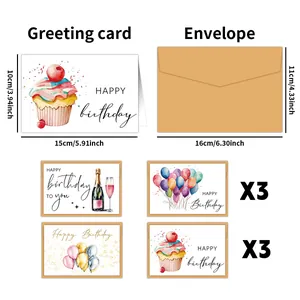 Set di 12 biglietti di compleanno animali acquerello con disegni floreali e buste kraft
