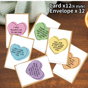 Lot de 12 cartes d'amitié humoristiques pour collègues avec enveloppes sur fond bois